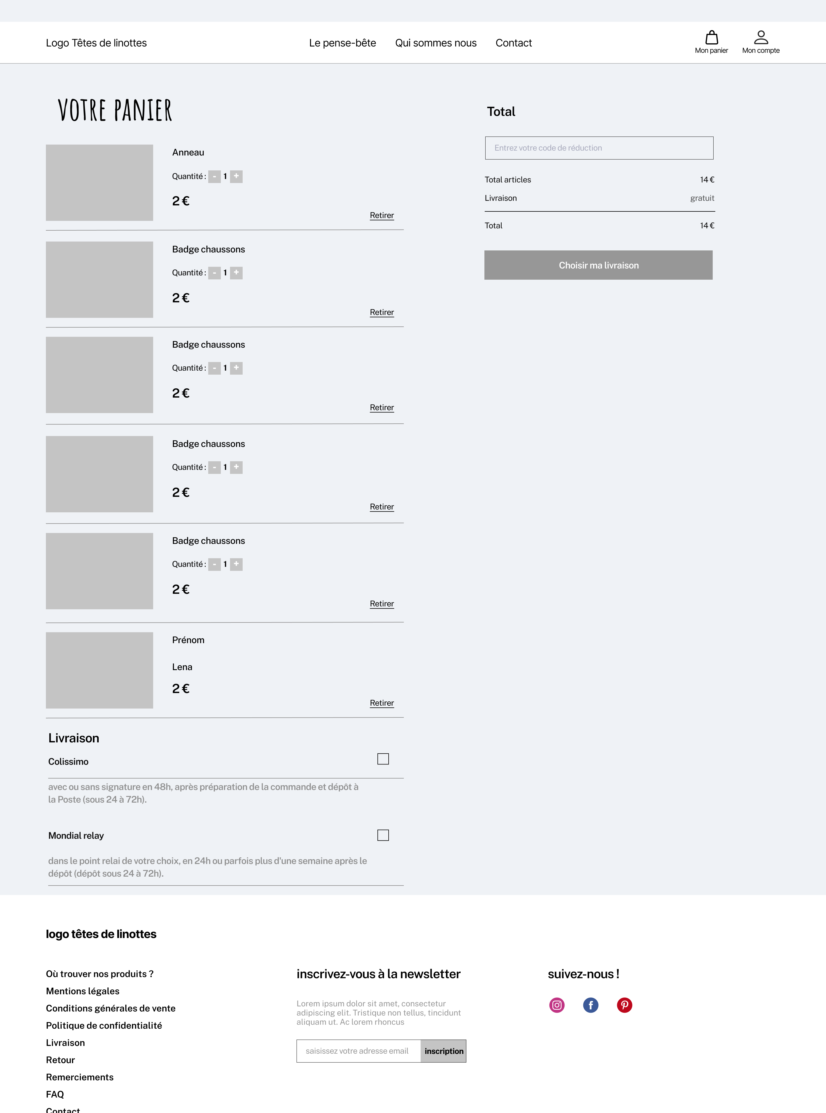 Wireframes panier